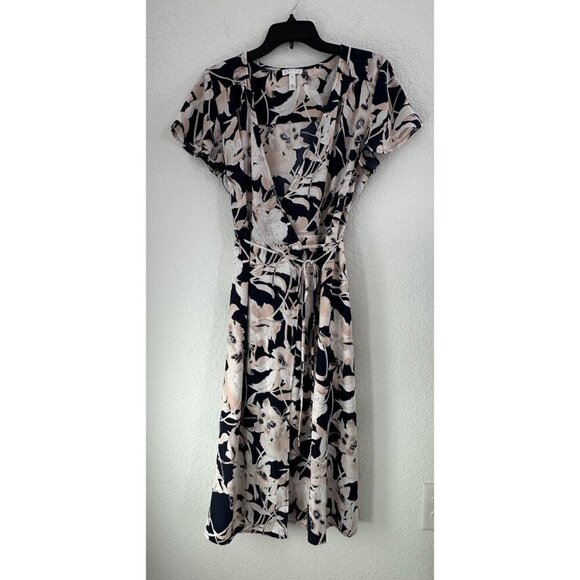 LEITH Floral Wrap Dress Sz. M Navy Blue Pink Nordstrom Work‎ Baby Shower Wedding - Picture 1 of 8